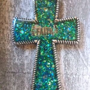 Handmade UV Resin 'Faith' cross pendant.